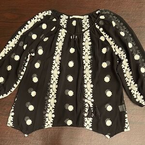 Solitaire Black and White Embroidered Blouse